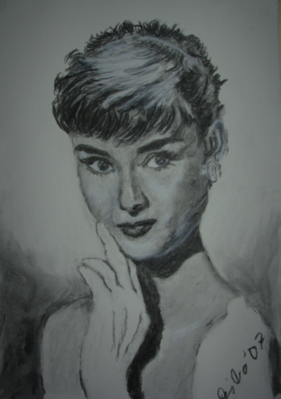 Audrey Hepburn Kohle / Pastellkreide 2007